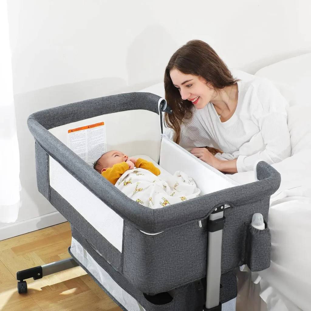 Moisés para bebé, cuna lateral para cama de bebé con cesta de almacenamiento, tumbonas plegables fáciles, cama ajustable para bebé