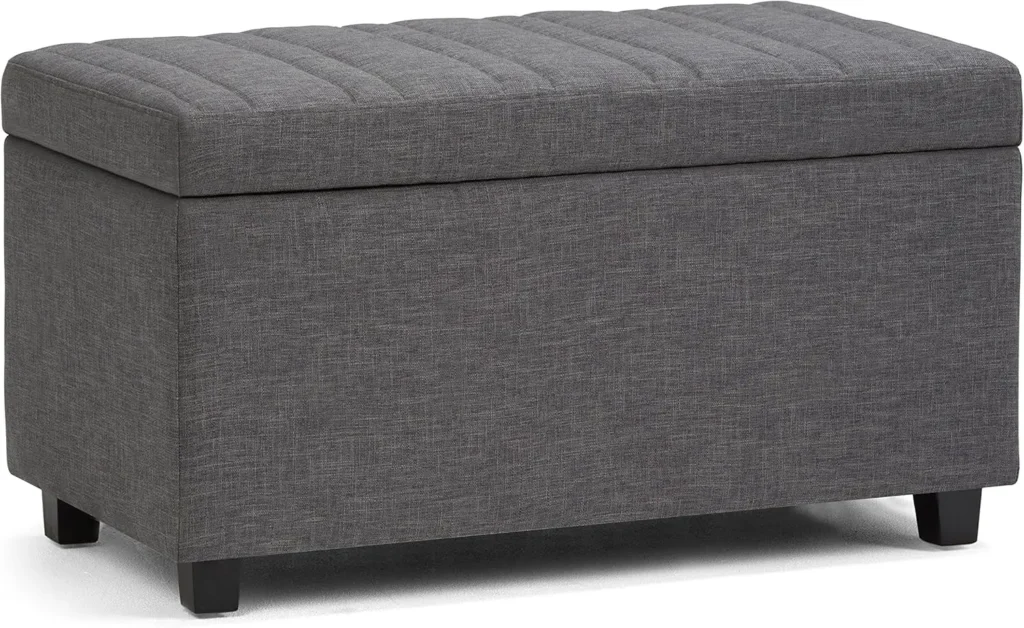 Darcy-Banco otomano de almacenamiento rectangular contemporáneo, tela de aspecto de lino gris pizarra, ensamblado, para la sala de estar, 33 H de ancho
