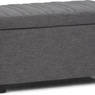 Darcy-Banco otomano de almacenamiento rectangular contemporáneo, tela de aspecto de lino gris pizarra, ensamblado, para la sala de estar, 33 H de ancho