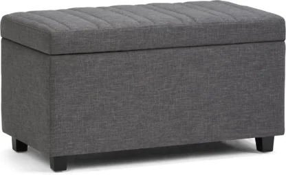 Darcy-Banco otomano de almacenamiento rectangular contemporáneo, tela de aspecto de lino gris pizarra, ensamblado, para la sala de estar, 33 H de ancho