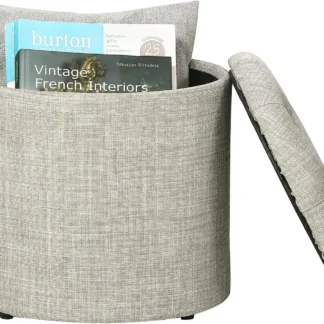 Otomana de almacenamiento redonda, taburete pequeño de tela con tapa extraíble, para dormitorio, sala de estar, sofá, dormitorio, gris claro