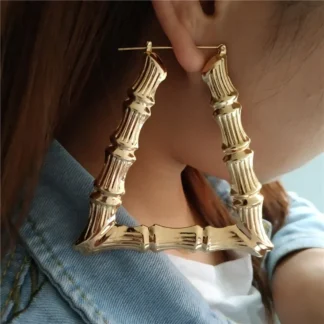 VIVILADY-pendientes de aro trapézoidales triangulares de bambú para mujer, estilo Punk, Color dorado, para esposas de baloncesto, joyería Bohemia, regalo de fiesta