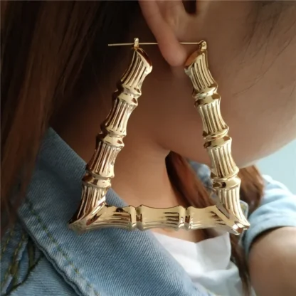 VIVILADY-pendientes de aro trapézoidales triangulares de bambú para mujer, estilo Punk, Color dorado, para esposas de baloncesto, joyería Bohemia, regalo de fiesta