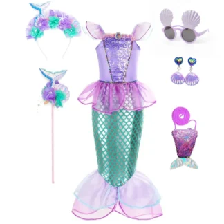 Disfraz de sirena para niños, vestido de princesa de verano para niñas, Cosplay, vestido de fiesta de cumpleaños y Carnaval