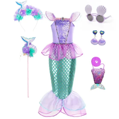 Disfraz de sirena para niños, vestido de princesa de verano para niñas, Cosplay, vestido de fiesta de cumpleaños y Carnaval