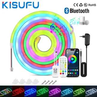 WS2812B RGB LED luces de cuerda de neón 7X13MM Bluetooth Control de sincronización de música con aplicación/remoto UE/AU/REINO UNIDO/EE. UU. Kit de enchufe tira de neón impermeable