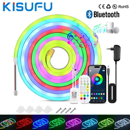 WS2812B RGB LED luces de cuerda de neón 7X13MM Bluetooth Control de sincronización de música con aplicación/remoto UE/AU/REINO UNIDO/EE. UU. Kit de enchufe tira de neón impermeable