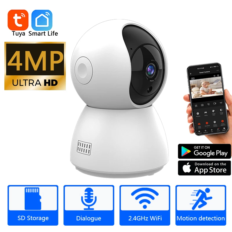 HD 4MP Tuya Smart Mini WiFi IP cámara de vigilancia seguimiento automático interior inalámbrico seguridad hogar CCTV Monitor de bebé