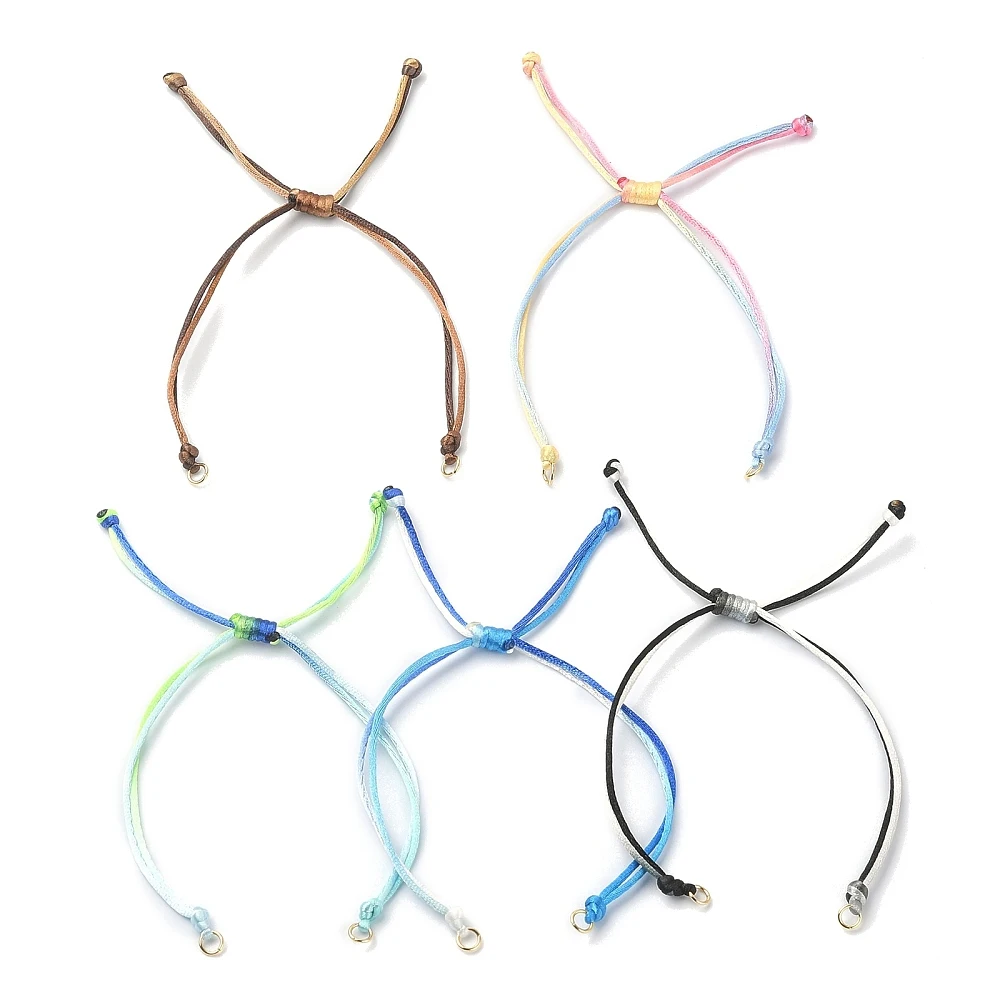 50 Uds. De pulseras de cordón de nailon trenzado ajustable degradado con accesorios de acero inoxidable 304, pulsera DIY de colores mezclados aleatorios