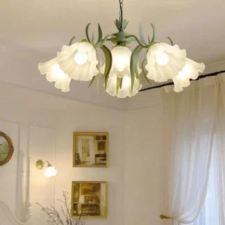 Lámpara colgante de hierro francés, candelabro LED nórdico de flores de lirio del valle para dormitorio, cocina, salón, restaurante, lámpara creativa
