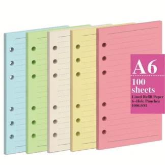 100 hojas A5 A6 de repuesto colorido de hojas sueltas, 100G, recarga de papel Daolin, línea de página interior, página interior, papelería de papel