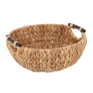 Cuenco decorativo de jacinto de agua tejido natural con asas de madera