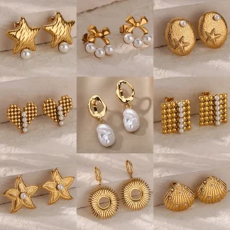Pendientes de perlas para mujeres y niñas, pendientes de acero inoxidable de Color dorado, tendencia 20224, joyería para dama de honor de boda, accesorios para las orejas