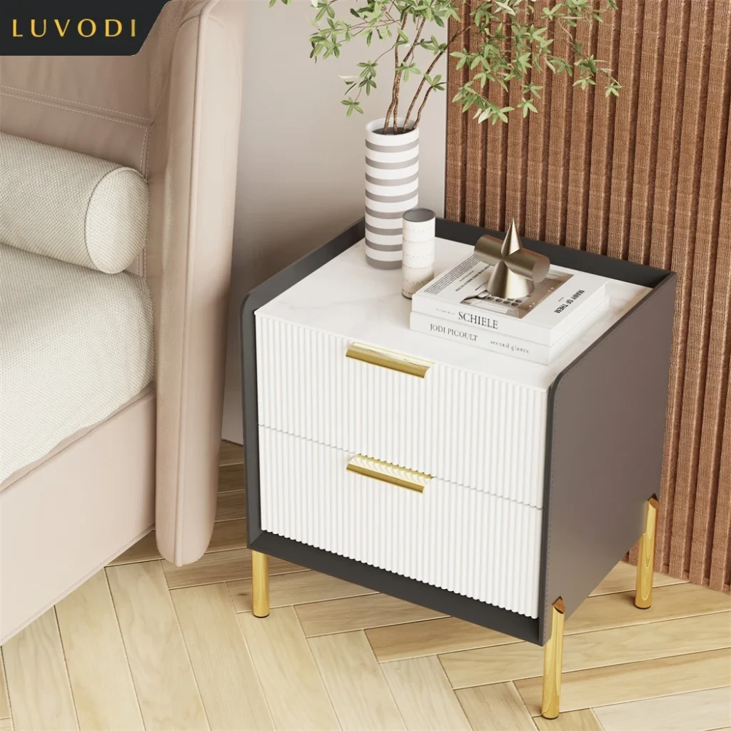 LUVODI Mesita de noche moderna con cajones Mesita de noche de almacenamiento blanca para dormitorio, sofá lateral, muebles de sala de estar