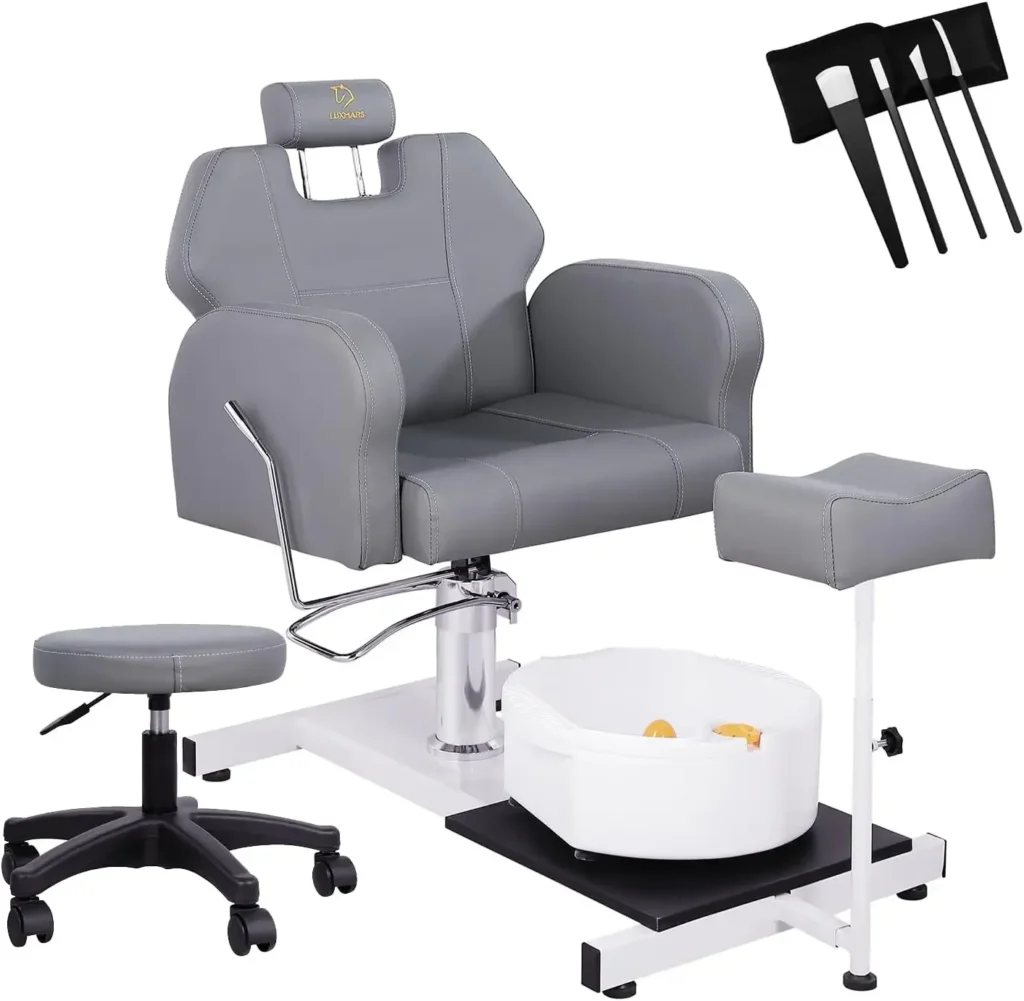 Sillón de pedicura reclinable sin fontanería con lavabo para masaje de pies, sillón de pedicura ajustable hidráulico, 360 ° Spa de belleza de rotación