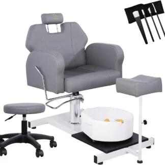 Sillón de pedicura reclinable sin fontanería con lavabo para masaje de pies, sillón de pedicura ajustable hidráulico, 360 ° Spa de belleza de rotación