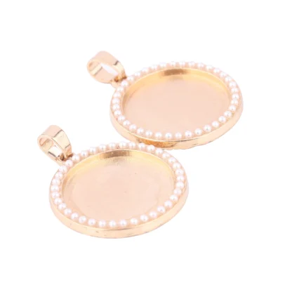 Ajustes de Base de cabujón de perlas de oro Kc, bandejas colgantes de bisel de 20mm de diámetro para collar, suministros de joyería, 5 uds.