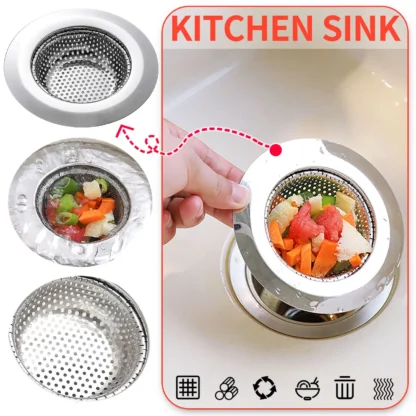 Filtro de fregadero de cocina y baño, fregadero de acero inoxidable, recolector de alimentos para la mayoría de los fregaderos, filtro de cesta para fregadero de cocina, limpieza de baño