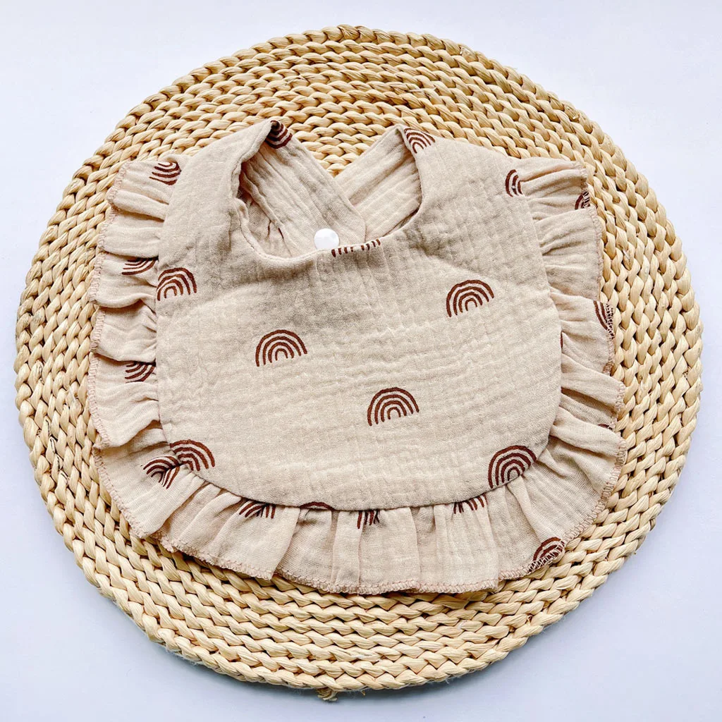 Baberos para bebé de 0 a 2 años, bufanda para Saliva, bufanda con volantes, dibujos animados de arcoíris, muselina de algodón de 4 capas, paño absorbente para recién nacido, niño y niña