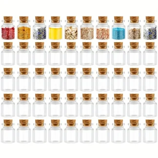 Mini botella de vidrio con tapón de corcho, 50 botellas + 50 tapas, tarro pequeño de vidrio de corcho para decoración de bodas, contenedor de almacenamiento hecho a mano