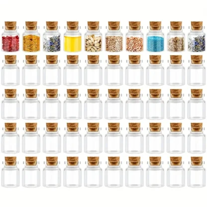 Mini botella de vidrio con tapón de corcho, 50 botellas + 50 tapas, tarro pequeño de vidrio de corcho para decoración de bodas, contenedor de almacenamiento hecho a mano