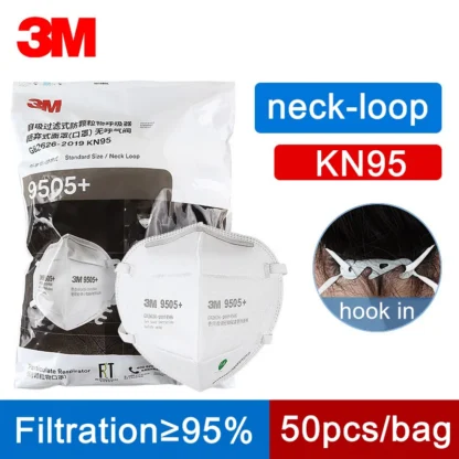 Mascarilla antipolvo KN95 3M, máscara de protección solar desechable, anchas y suaves, con gancho de ajuste, 50 unidades, 9505 +