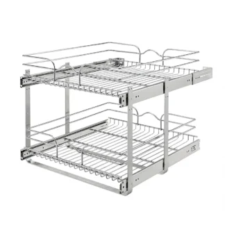 Gabinete de cocina de 2 niveles, estante extraíble y organizador de cajones, cesta de almacenamiento de despensa deslizante en varios tamaños, 24 x 22 pulgadas,