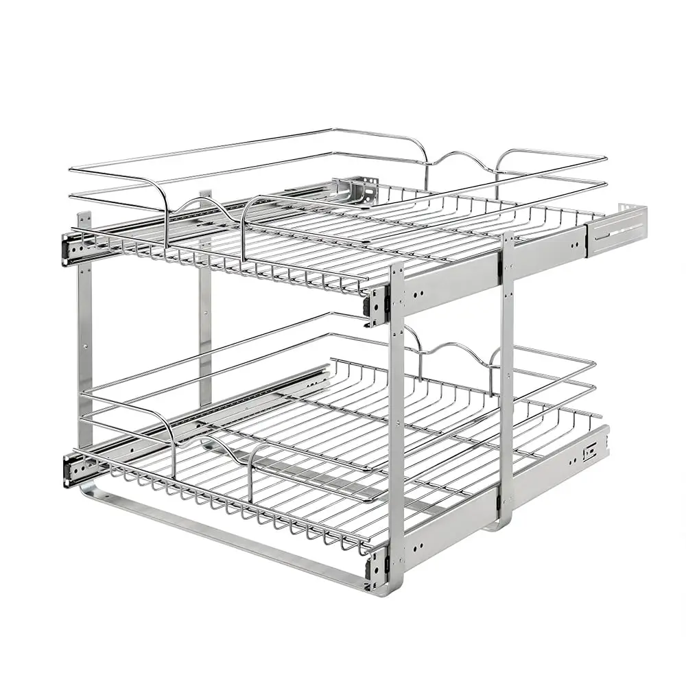 Gabinete de cocina de 2 niveles, estante extraíble y organizador de cajones, cesta de almacenamiento de despensa deslizante en varios tamaños, 24 x 22 pulgadas,