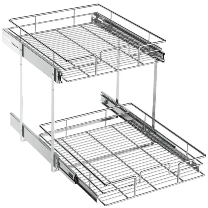 Organizador de gabinete extraíble (161⁄2""W X 211⁄2""D), cesta de cajón de estante de almacenamiento extraíble de 2 niveles, estantes deslizantes para gabinete Base