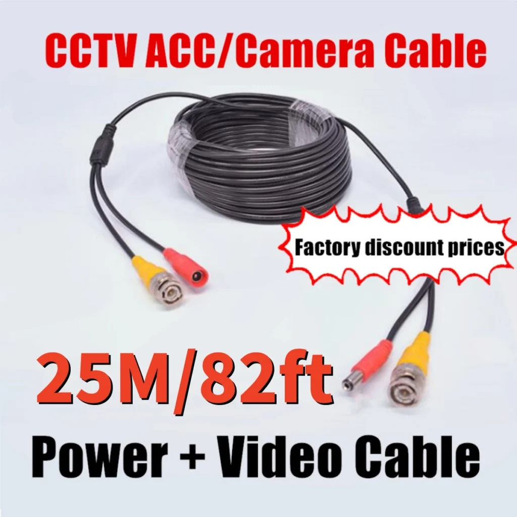 Cable de cámara CCTV Compatible con AHD TVI CVI de 25M con conector BNC + DC 2 en 1, línea de vídeo de alimentación Coaxial para sistema de vigilancia DVR