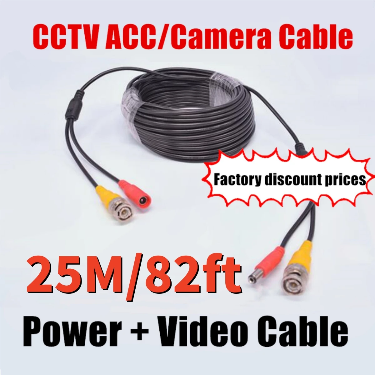 Cable de cámara CCTV Compatible con AHD TVI CVI de 25M con conector BNC + DC 2 en 1, línea de vídeo de alimentación Coaxial para sistema de vigilancia DVR