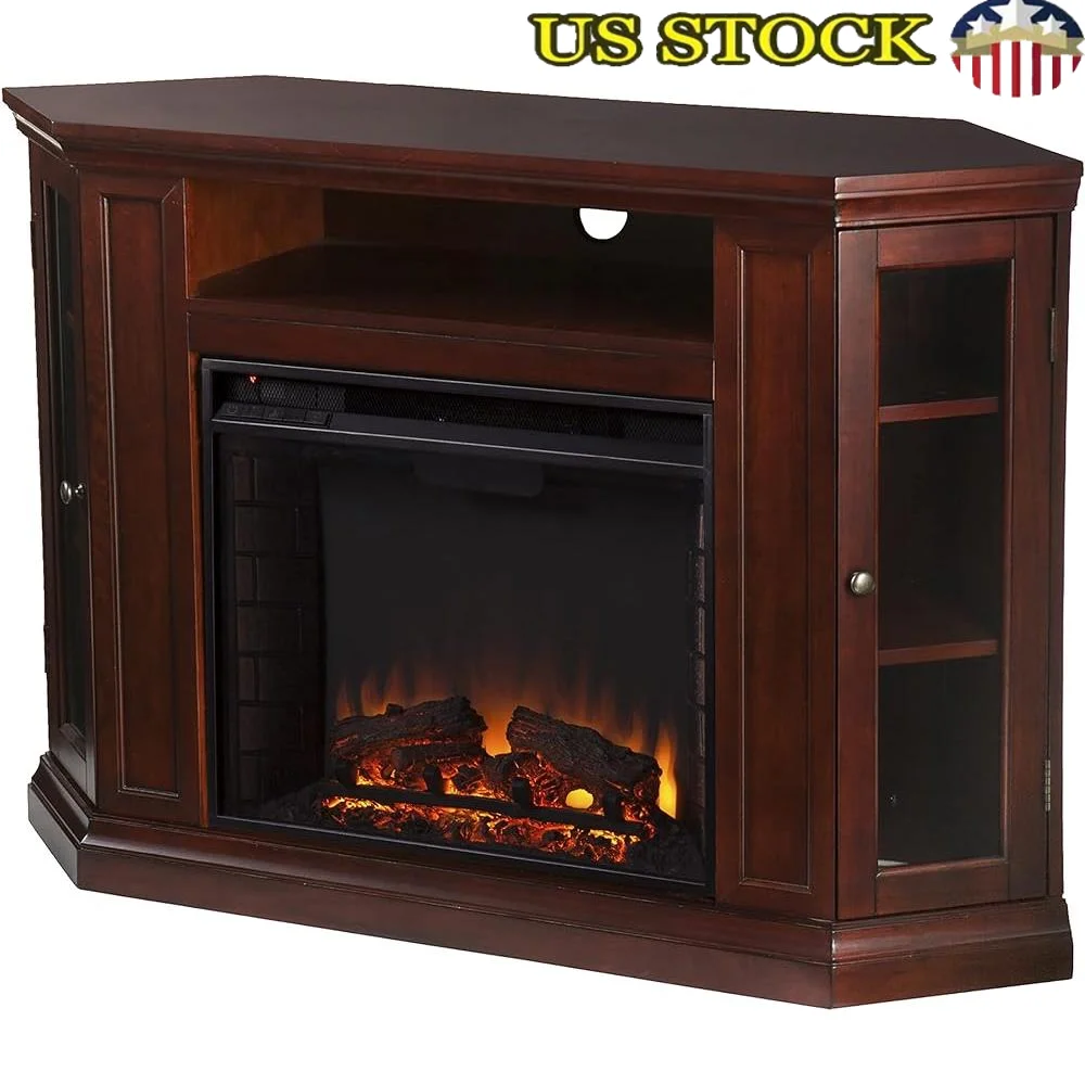 Soporte de medios de esquina Convertible con almacenamiento chimenea eléctrica calentador de Control remoto estantes ajustables independiente clásico