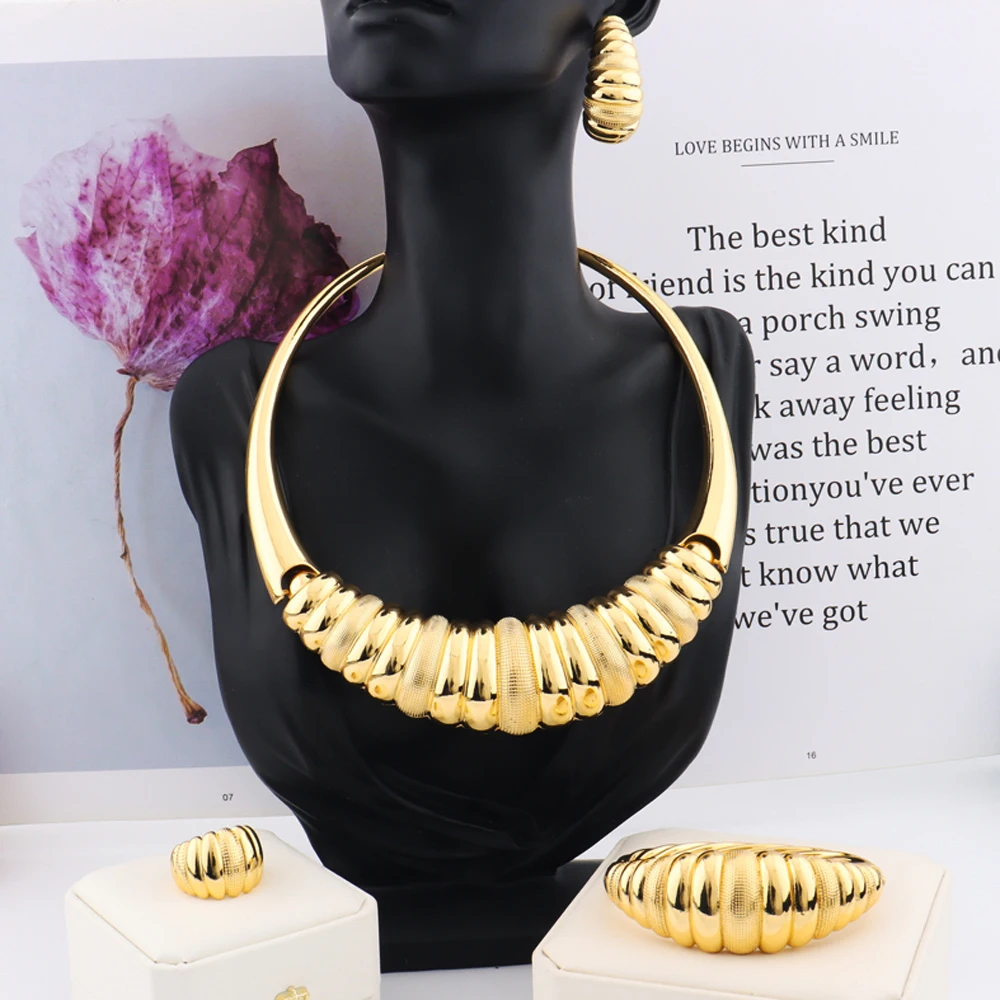 Conjunto de joyería africana de lujo para mujer, collar de dama de honor de boda, pendiente, pulsera, anillo, regalo de fiesta