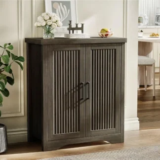 Gabinete buffet estriado con aparador decorativo de almacenamiento, credenza moderna con 2 puertas y estantes ajustables, mesa de centro de madera