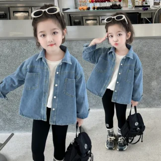 Breve estilo, chaqueta vaquera azul Vintage informal para niñas, abrigo de edad de 2 a 9 años, traje vaquero liso para primavera y otoño