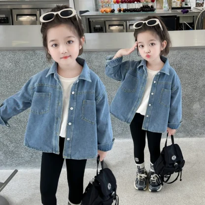 Breve estilo, chaqueta vaquera azul Vintage informal para niñas, abrigo de edad de 2 a 9 años, traje vaquero liso para primavera y otoño