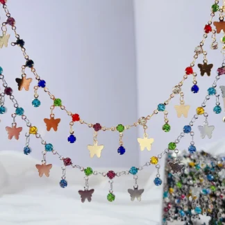 Dijes de mariposa para fabricación de joyas, cadena de cobre, colgante de cuentas de cristal, suministros de accesorios de pulsera de collar DIY, 1 metro