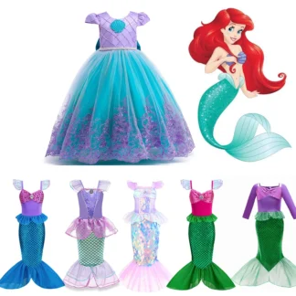 Vestido de sirenita para niña, Ariel, graduación, princesa, disfraces de DISNEY, Cosplay para fiesta de cumpleaños, vestido, ropa de Halloween