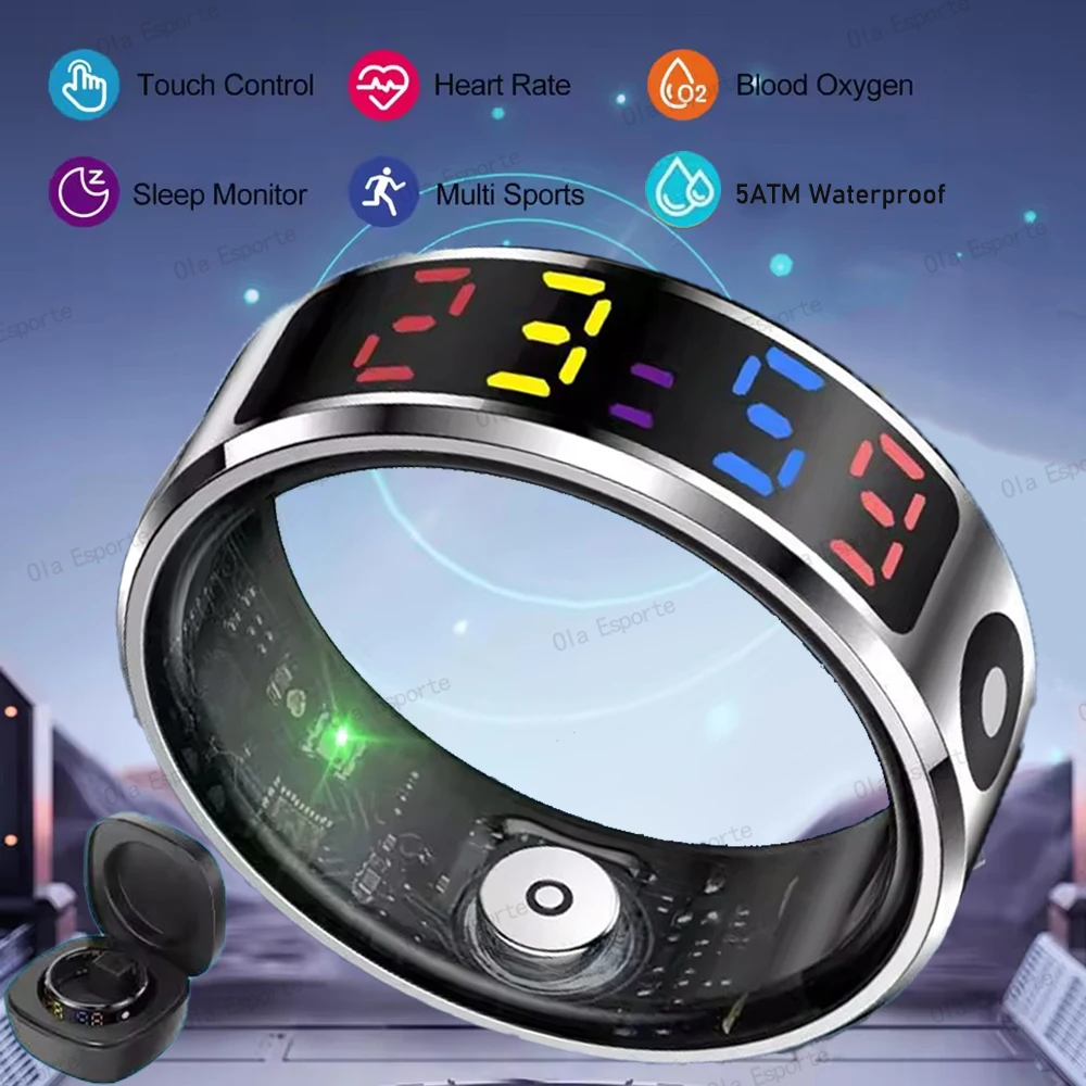 Nuevo para Xiaomi anillo inteligente 5ATM pantalla LED impermeable Bluetooth monitoreo de salud Control táctil modo multideporte anillo hombres mujeres