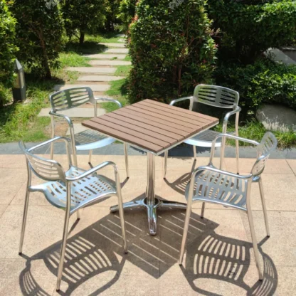 Pendiente de aleación de aluminio para exteriores, mesa y silla informales de hierro forjado, combinación de sillas de acero inoxidable para balcón y patio
