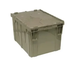 Recipiente con tapa adjunta, 18,25 gal, 23 7/8 pulgadas de largo, 19 3/8 pulgadas de ancho, 12 1/2 pulgadas de alto, gris, plástico