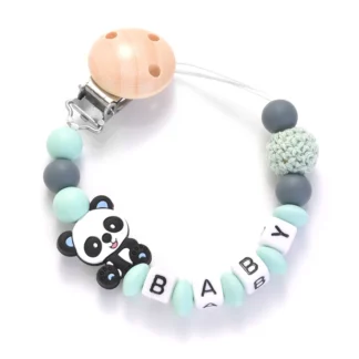 Clip para chupete de bebé Panda, nombre personalizado, soporte para pezones para recién nacido, cadena, accesorios para bebés, juguetes para la dentición, regalos para masticar