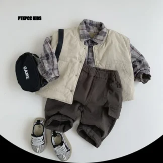 Otoño Invierno niños 1-6T chaleco de algodón Reversible nuevo invierno estilo coreano chal a cuadros chaleco niño niños niñas chaleco cálido