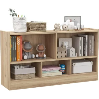 Organizador de almacenamiento de juguetes, estantería para niños de 2 niveles, estanterías para niños de 5 cubos, gabinetes y estantes, organizadores de juguetes de madera, estantería para libros pequeños