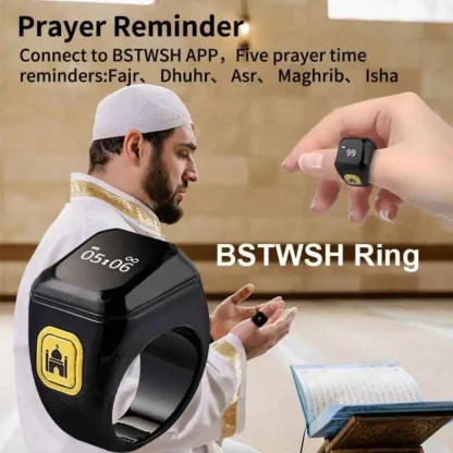Iqibla Zikr contador de anillo inteligente Tasbih para Tasbeeh musulmán Zikr anillo 5 tiempo de oración contador Digital recordatorio de vibración impermeable