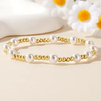 Pulsera de cuentas de playa de verano para mujer, conjuntos de joyas Heishi, Concha, estrella, corazón, Margarita, abalorio chapado en oro, Perla de imitación, 1 pieza