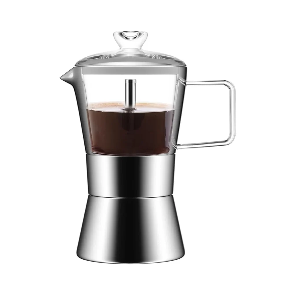 Cafetera exprés con piano de inducción A14G-Moka, cafetera Moka con tapa de vidrio y acero inoxidable, cafetera italiana clásica, 240Ml