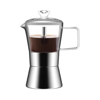 Cafetera exprés con piano de inducción A14G-Moka, cafetera Moka con tapa de vidrio y acero inoxidable, cafetera italiana clásica, 240Ml