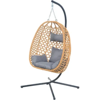 EortheX Silla colgante tipo huevo con cojines – Cómoda columpio de ratán con soporte para patio, jardín o balcón – Elegante y
