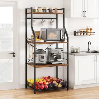 Estante para panaderos de cocina, soporte para horno microondas con cesta de alambre grande, estación de barra de café Industrial, almacenamiento de utilidad de cocina de 4 niveles